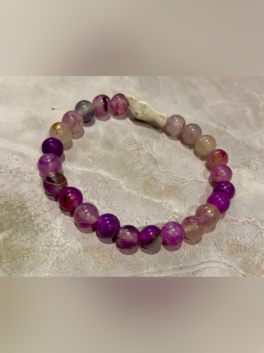 Purple Agate Beaded Seal Stretch Bracelet - Women Jewelry